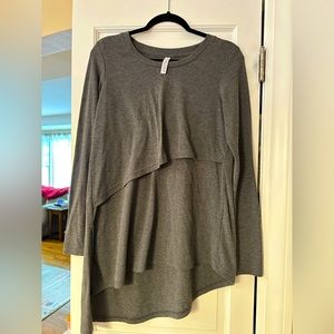 Latched Mama Gray Asymmetrical Shirt with Nursing Access